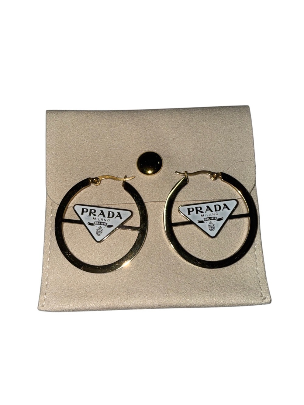 Gold Tone Hoop Earrings Designer Inspired Triangle Logo Statement